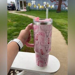 Pink Western-Themed 40 oz Tumbler with Straw